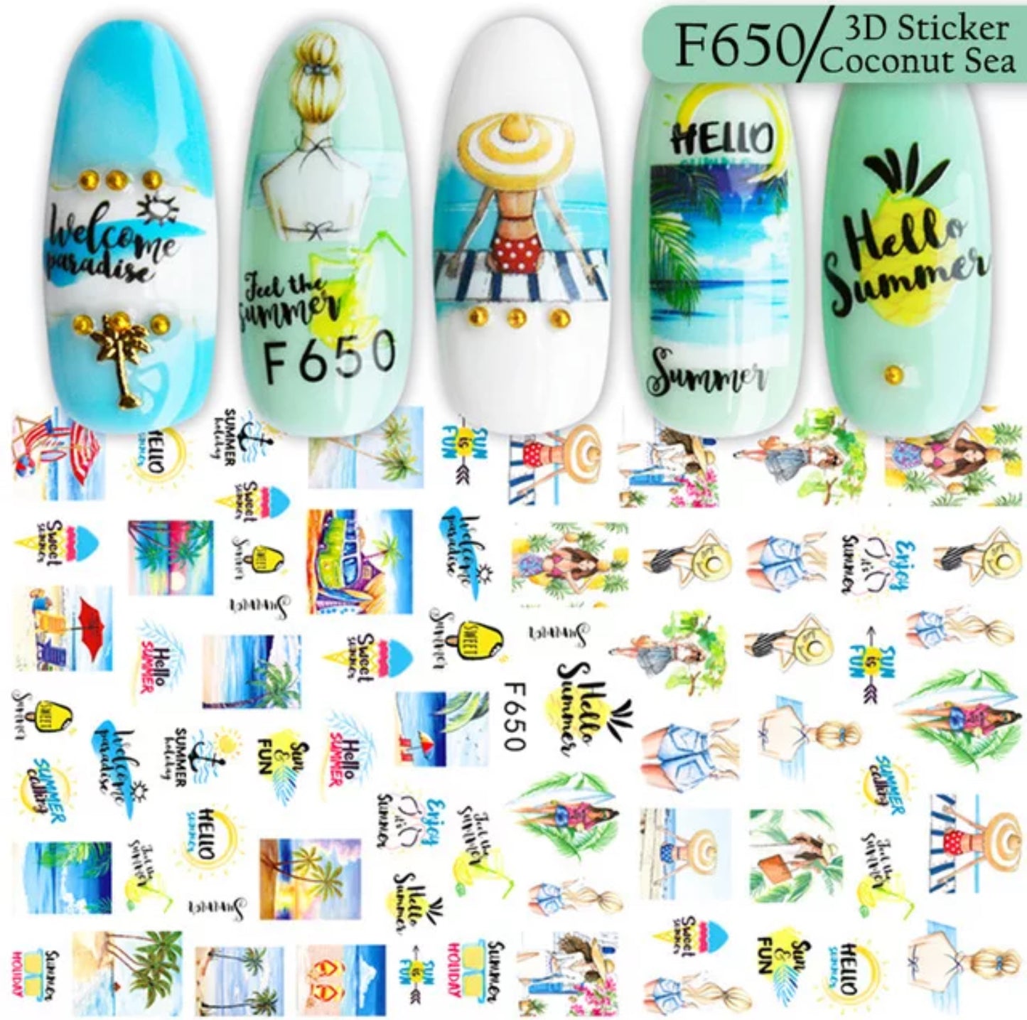 Hello Summer Sticker F650 - Premier Nail Supply 