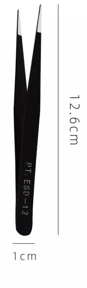 Eyelash Tweezers Black - #PT.ESD-12 - Premier Nail Supply 