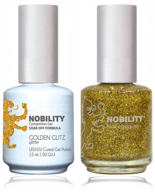 Lechat Nobility Gel Polish & Nail Lacquer - Golden Glitz 0.5 oz - #NBCS067 - Premier Nail Supply 