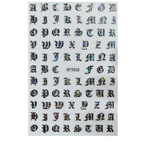 Old English Letter Silver Holographic XF3262 - Premier Nail Supply 