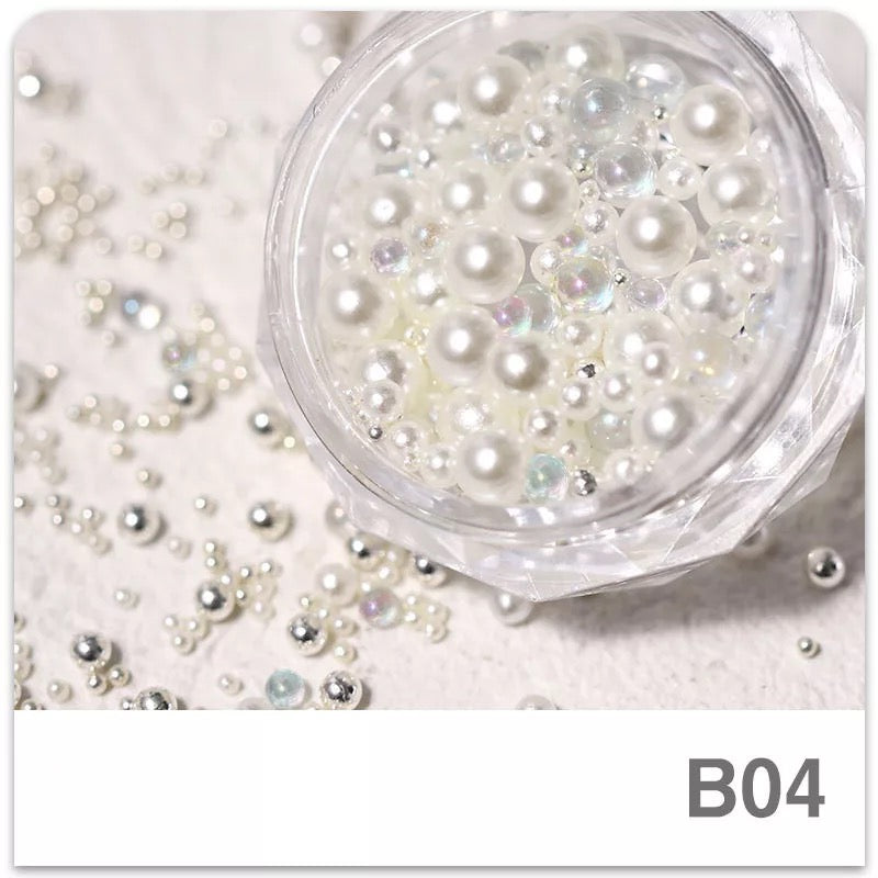 White Round Pearls Mix Beads -#01526 - Premier Nail Supply 