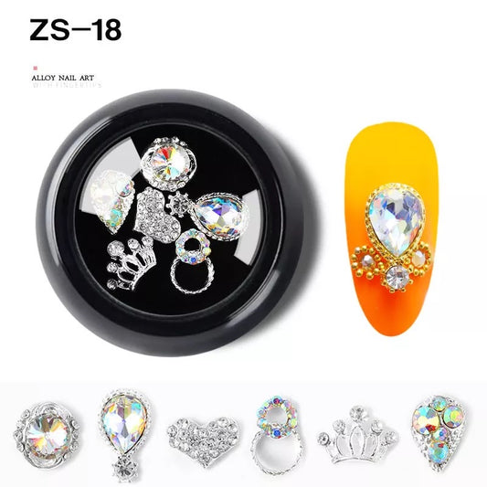 Alloy Luxury Nail Art Diamonds Crystal 6pcs Mix ZS-18 - Premier Nail Supply 