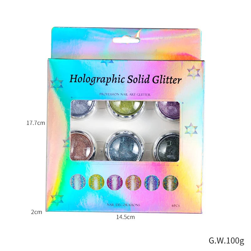 Holographic Solid Chrome Glitter #B -  6pcs - Premier Nail Supply 