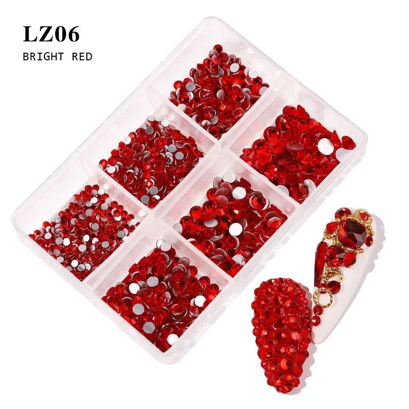 Bright Red Rhinestone Mix Size Nail Art Decoration LZ06 - Premier Nail Supply 