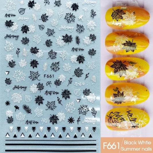 Autumn Black N White Leave F661 - Premier Nail Supply 