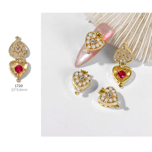 Gold Heart With Red Center Diamond 1720 - Premier Nail Supply 