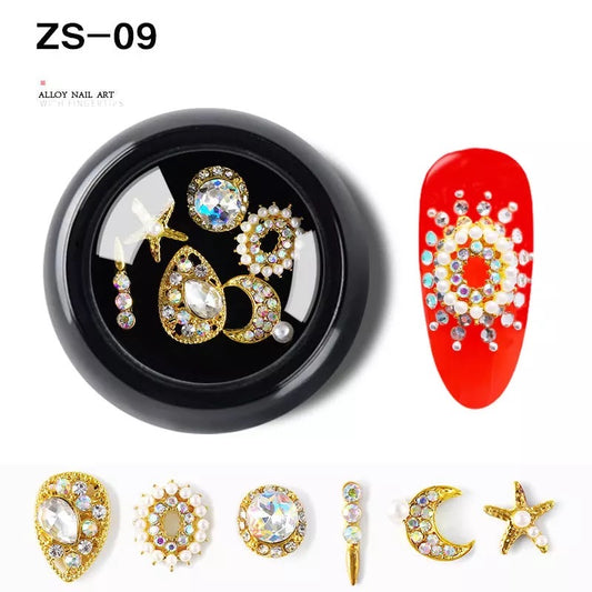 Alloy Luxury Nail Art Diamonds Crystal 6pcs Mix ZS-09 - Premier Nail Supply 