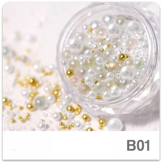 White Round Pearls Mix Beads -#01526 - Premier Nail Supply 