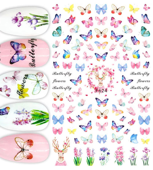 Spring Flowers & Butterfly F624 - Premier Nail Supply 