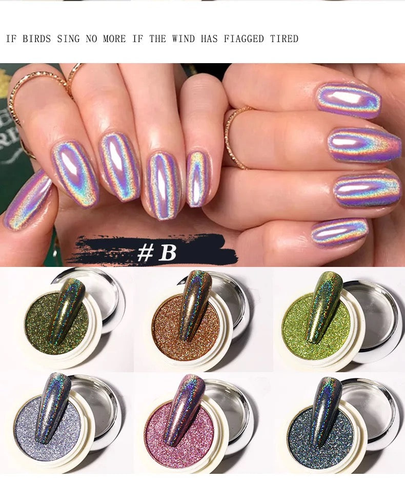 Holographic Solid Chrome Glitter #B -  6pcs - Premier Nail Supply 