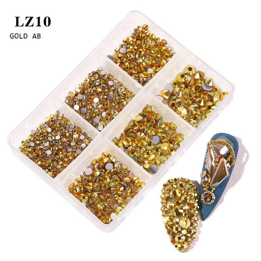 Crystal AB Gold Rhinestone Mix Size Nail Art Decoration LZ10 - Premier Nail Supply 