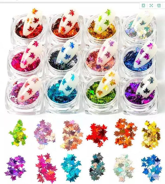 Fall Maple Leaves Nail Sequins 12colors - Premier Nail Supply 