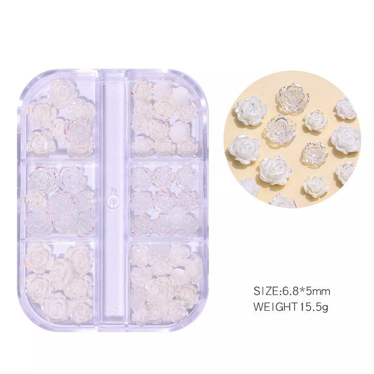 White 3D Acrylic Flower Nail Charm Mix White Aurora -#97718 - Premier Nail Supply 