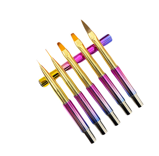 GB1004 Nail Art Brush (5pcs/set) Rainbow handle - #68022 - Premier Nail Supply 
